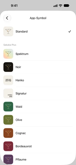Einstellungen → App-Symbol: Standard oben und darunter die Symbole von Sakaba Plus