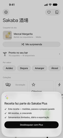 A folha Receita faz parte do Sakaba Plus com o botão Desbloquear com Plus