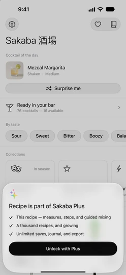 The Recipe is part of Sakaba Plus sheet with the Unlock with Plus button