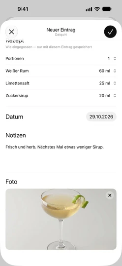 Ein Journaleintrag mit einem Foto unter „Foto“