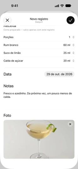 Um registro do diário com uma foto adicionada em Foto
