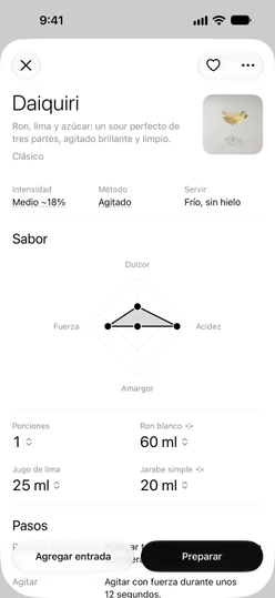 La parte superior de la receta del Daiquiri: descripción, foto, Intensidad, Método, Servir y el gráfico de Sabor