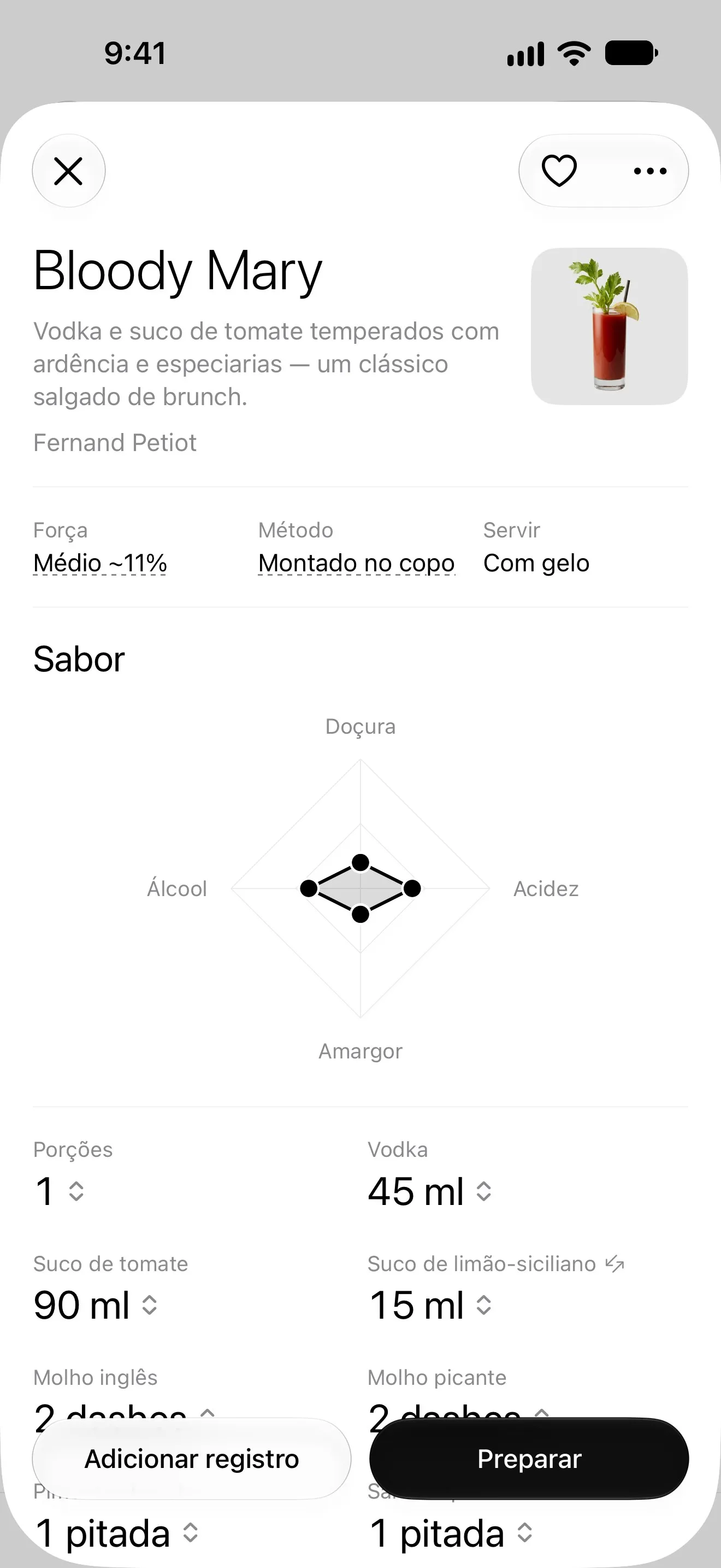 A receita do Bloody Mary em onças com o radar de sabor
