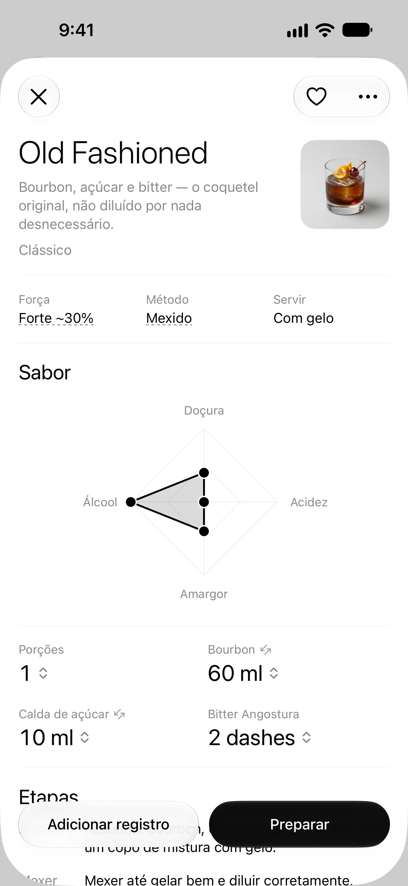 A receita do Old Fashioned com o radar de sabor