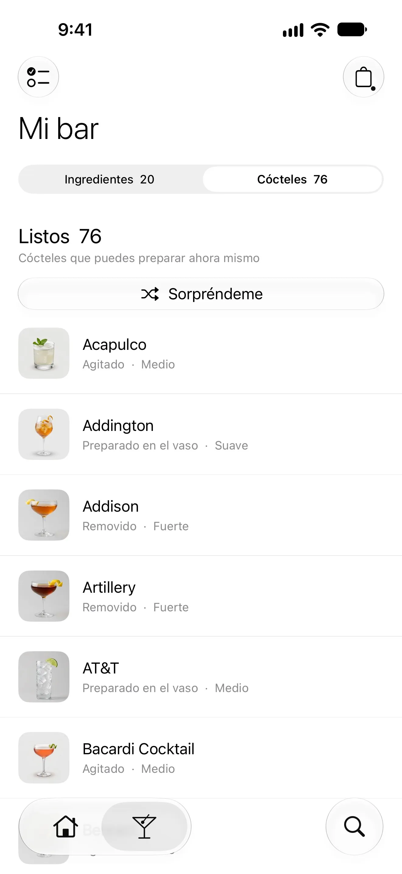 Mi bar: 76 cócteles listos para preparar con las botellas que tienes