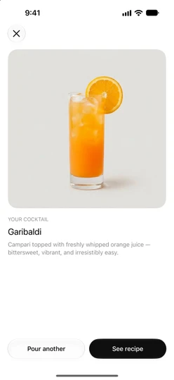 Shake to mix after the reveal, with Pour another and See recipe
